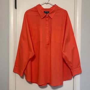 Lands' End Women's Plus Linen-Blend Half Button Popover Tunic Shirt Top 3X Coral